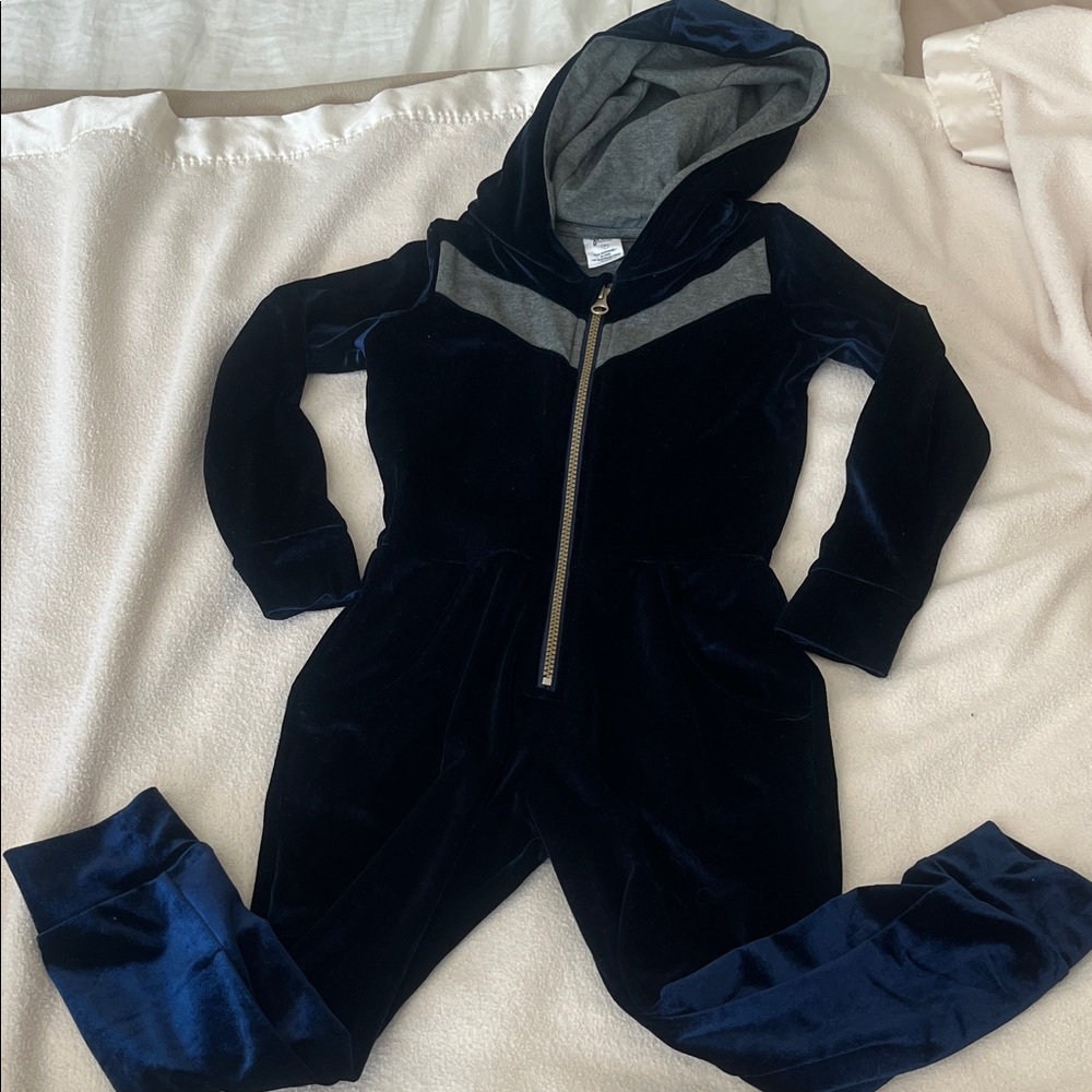 PK Beans Navy Blue Velour Hooded Jumpsuit - Size 4